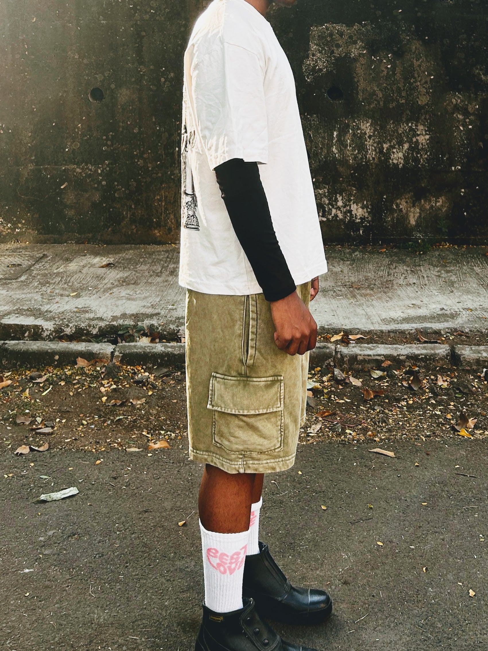 Unisex Acid Wash Shorts - Olive