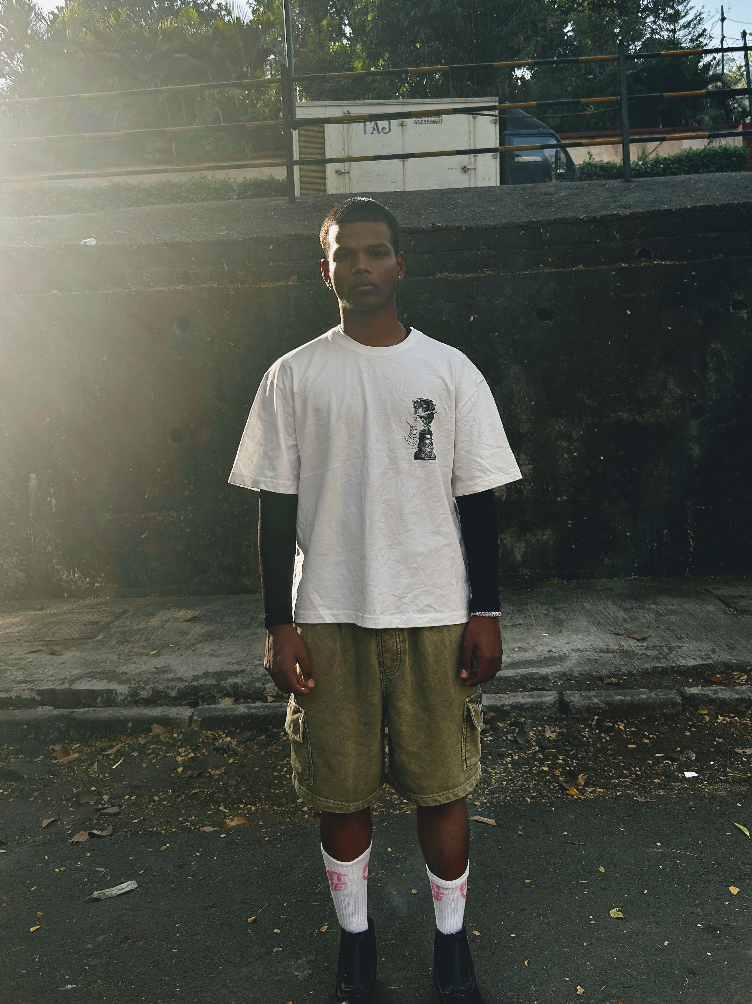 Unisex Acid Wash Shorts - Olive
